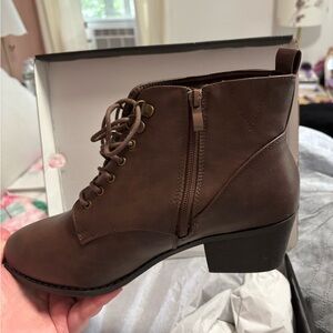 TORRID | LACEUP POINTY ANKLE BOOTIE | BROWN | 10 WIDE